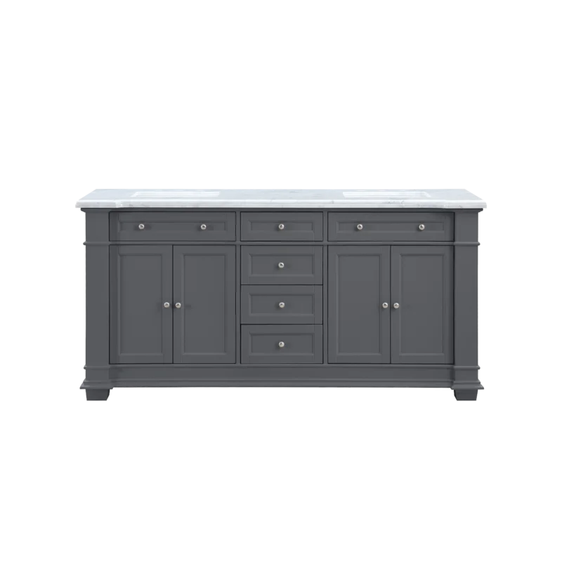 Siena 72" Traditional Double Bathroom Vanity | Carrara Marble Top in Grey