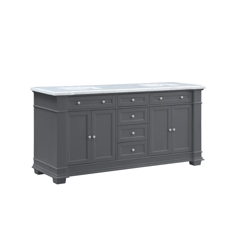 Siena 72" Traditional Double Bathroom Vanity | Carrara Marble Top in Grey