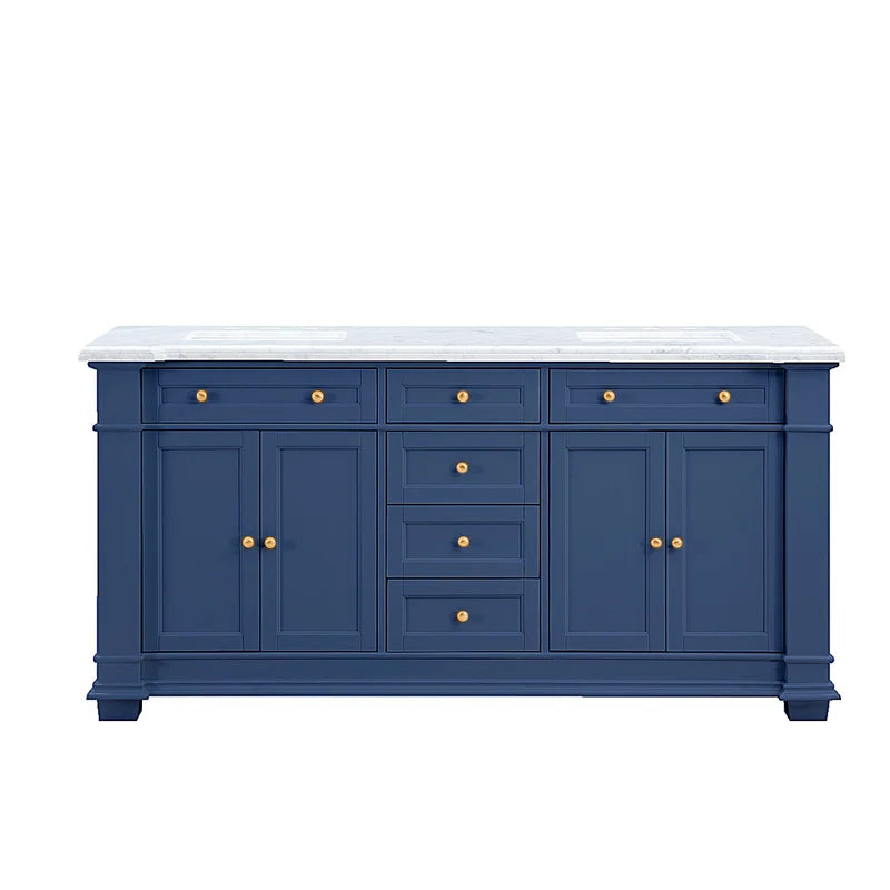 Siena 72" Traditional Double Bathroom Vanity | Carrara Marble Top In Navy