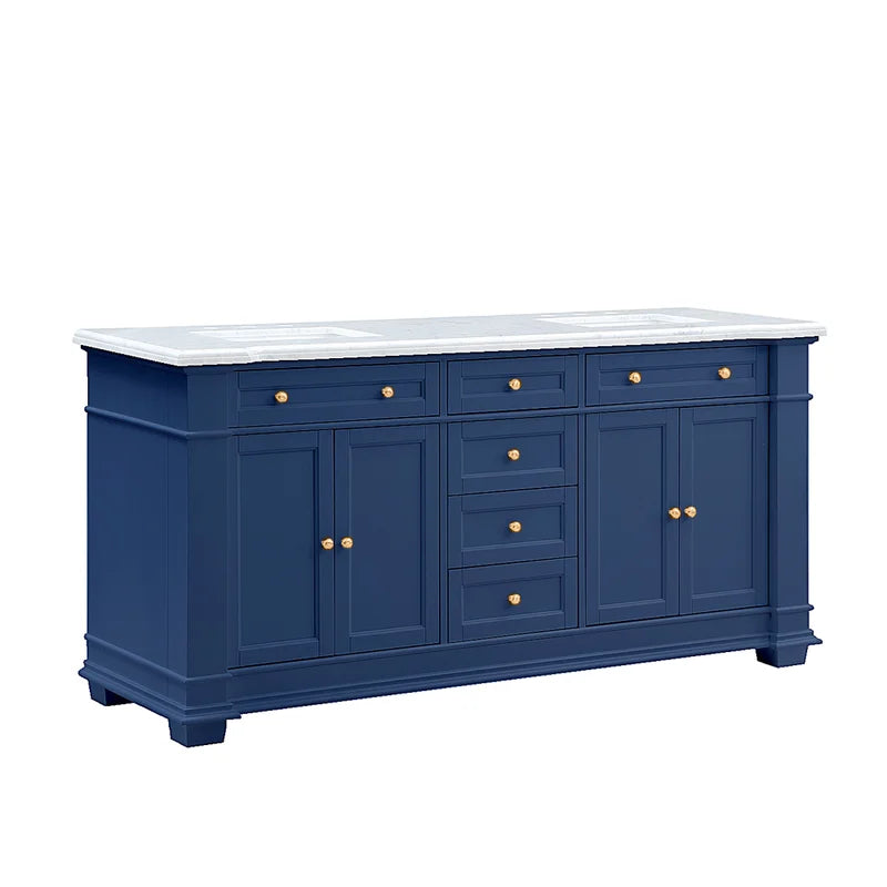 Siena 72" Traditional Double Bathroom Vanity | Carrara Marble Top In Navy