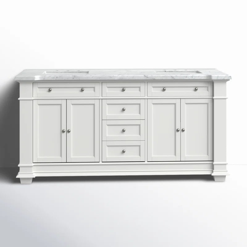 Siena 72" Traditional Double Bathroom Vanity | Carrara Marble Top In White