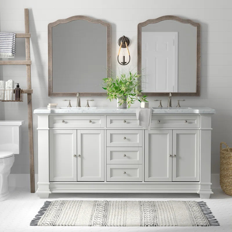 Siena 72" Traditional Double Bathroom Vanity | Carrara Marble Top In White