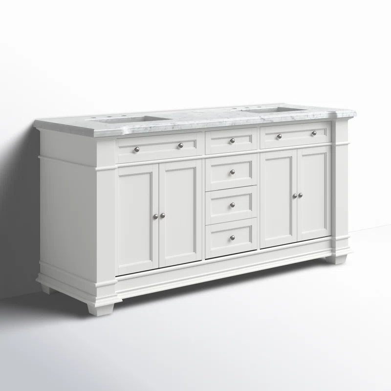 Siena 72" Traditional Double Bathroom Vanity | Carrara Marble Top In White