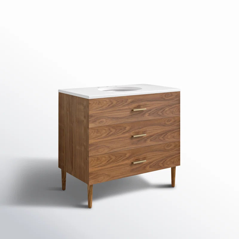 Stockholm 36" Single Bathroom Vanity in Natural Walnut | Quartz Countertop