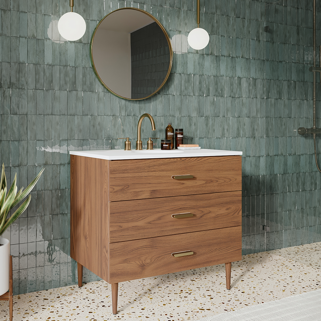 Stockholm 36" Single Bathroom Vanity in Natural Walnut | Quartz Countertop