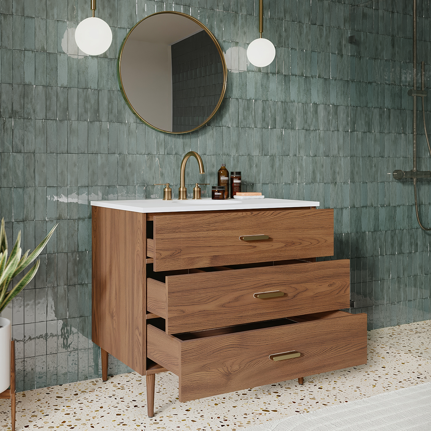 Stockholm 36" Single Bathroom Vanity in Natural Walnut | Quartz Countertop