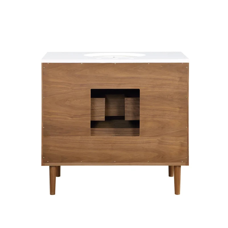 Stockholm 36" Single Bathroom Vanity in Natural Walnut | Quartz Countertop