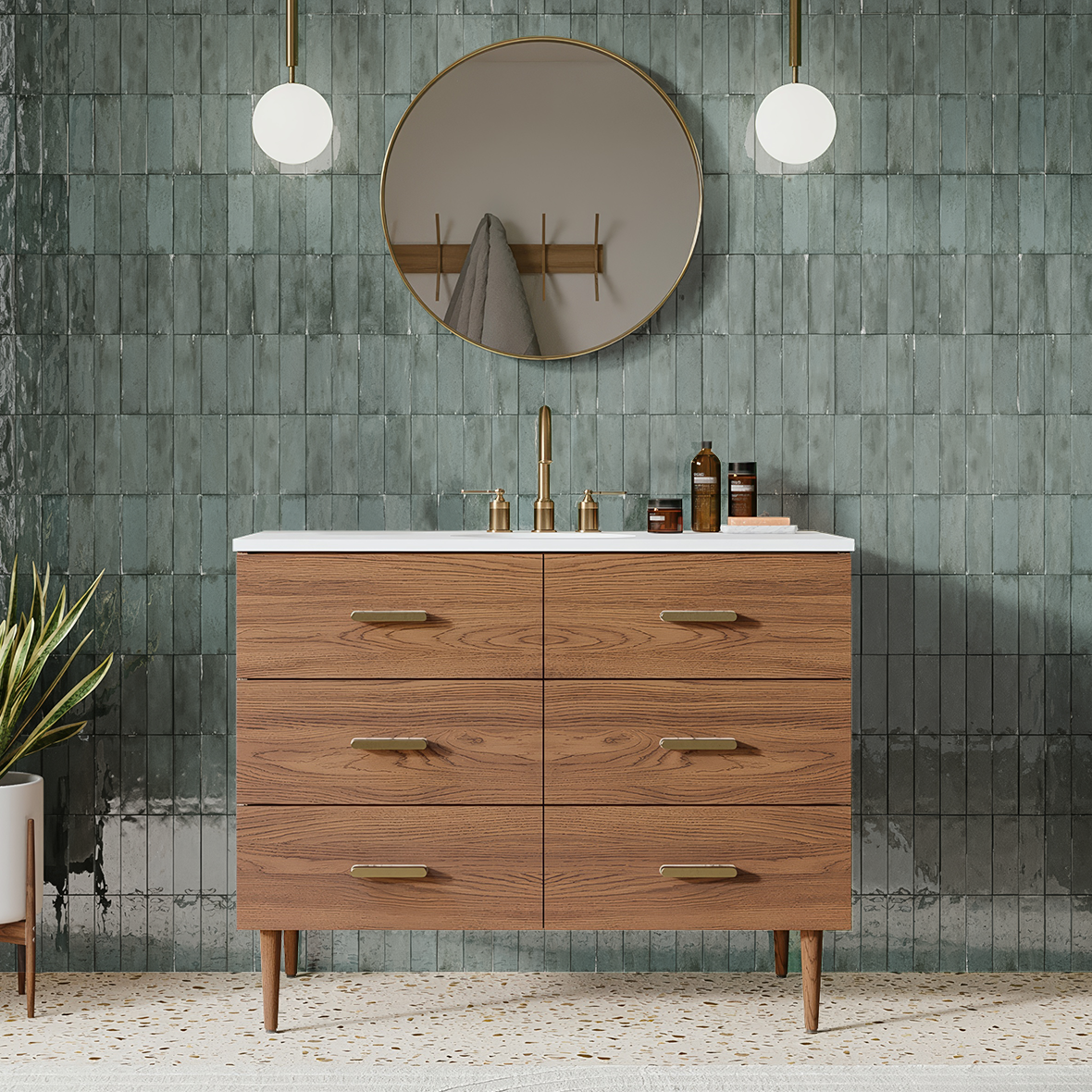 Stockholm 42" Single Bathroom Vanity in Natural Walnut | Quartz Countertop