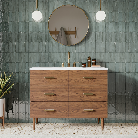 Stockholm 42" Single Bathroom Vanity in Natural Walnut | Quartz Countertop