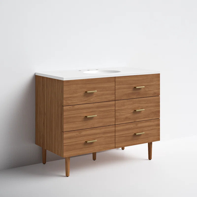 Stockholm 42" Single Bathroom Vanity in Natural Walnut | Quartz Countertop