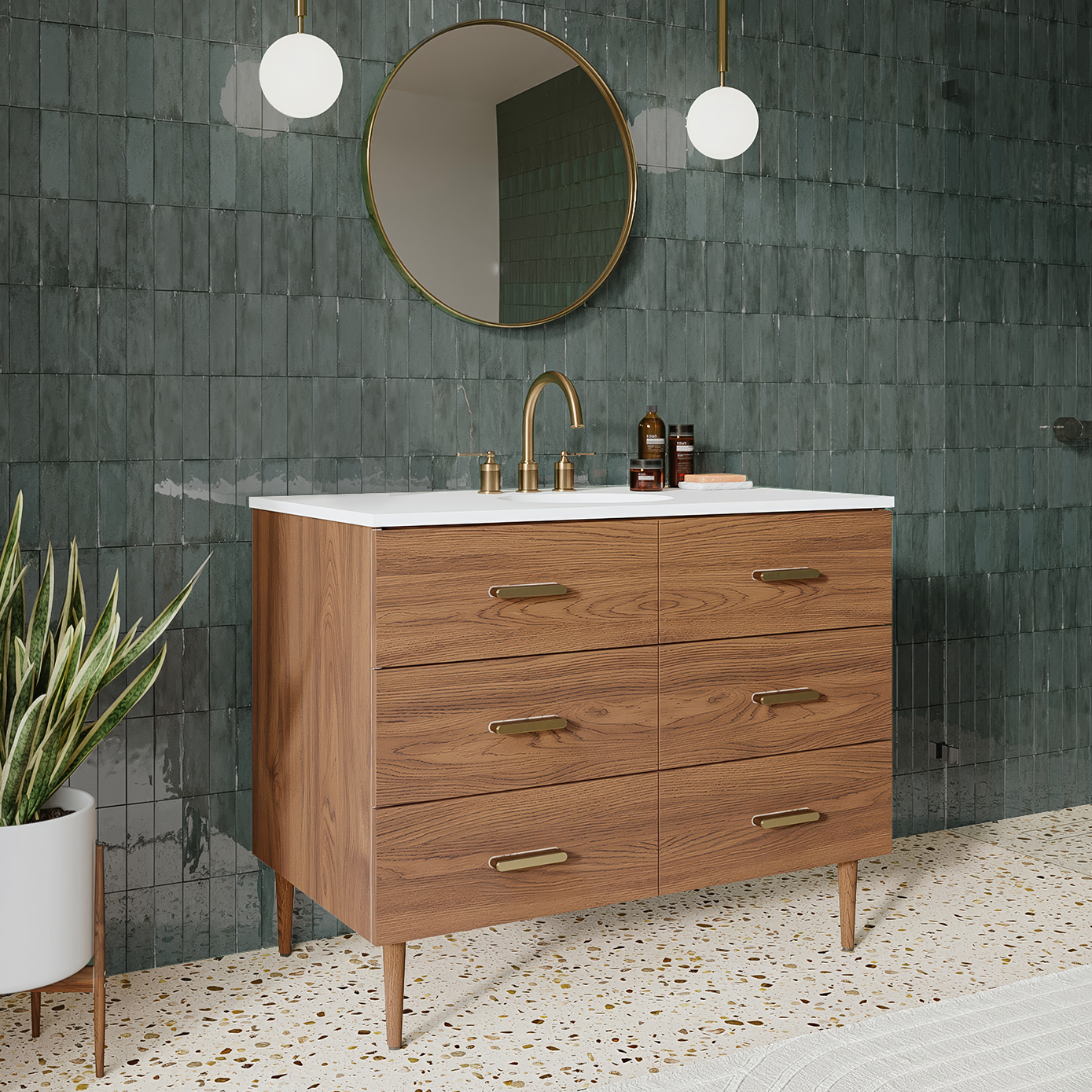 Stockholm 42" Single Bathroom Vanity in Natural Walnut | Quartz Countertop