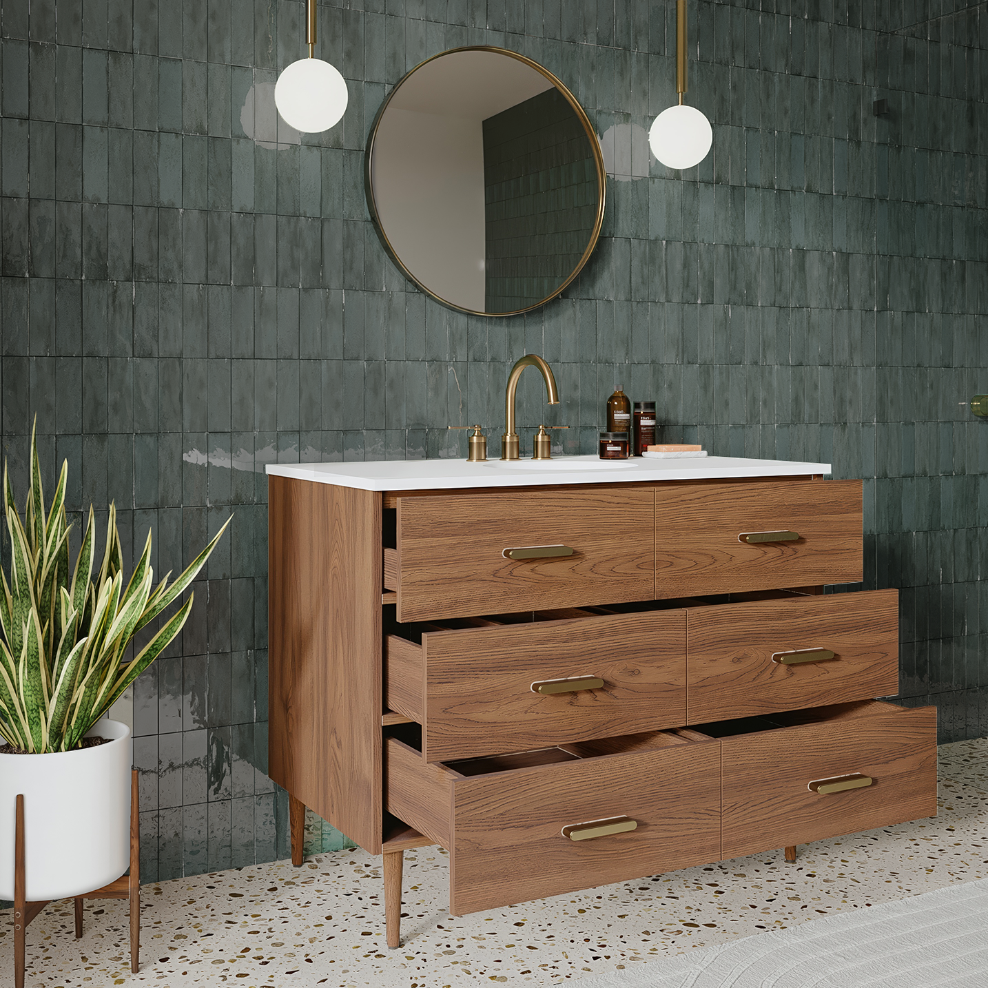 Stockholm 42" Single Bathroom Vanity in Natural Walnut | Quartz Countertop