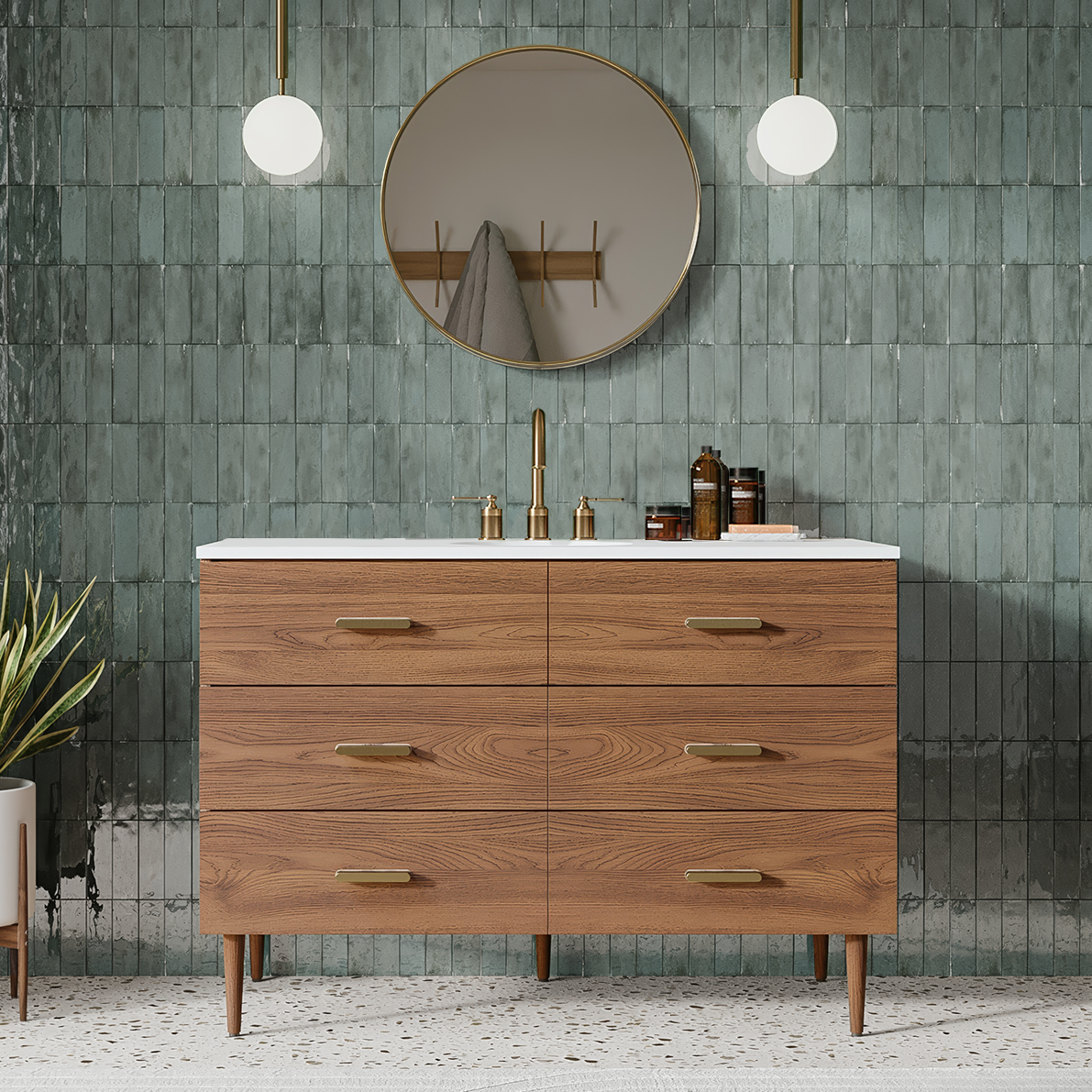 Stockholm 48" Single Bathroom Vanity in Natural Walnut | Quartz Countertop