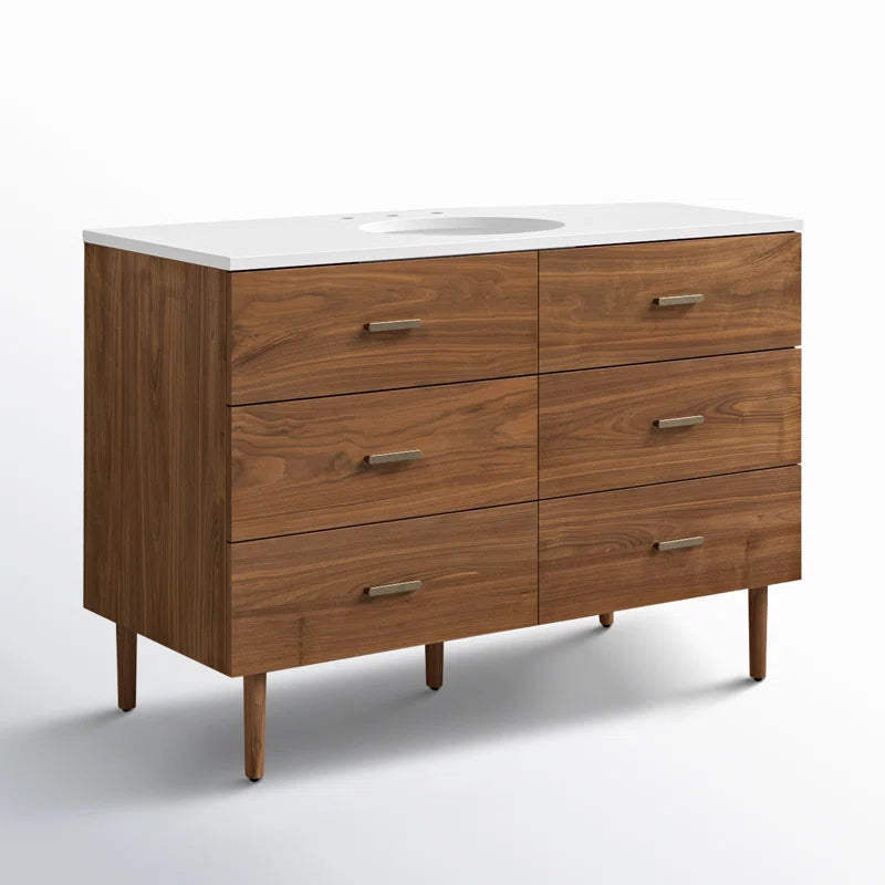 Stockholm 48" Single Bathroom Vanity in Natural Walnut | Quartz Countertop