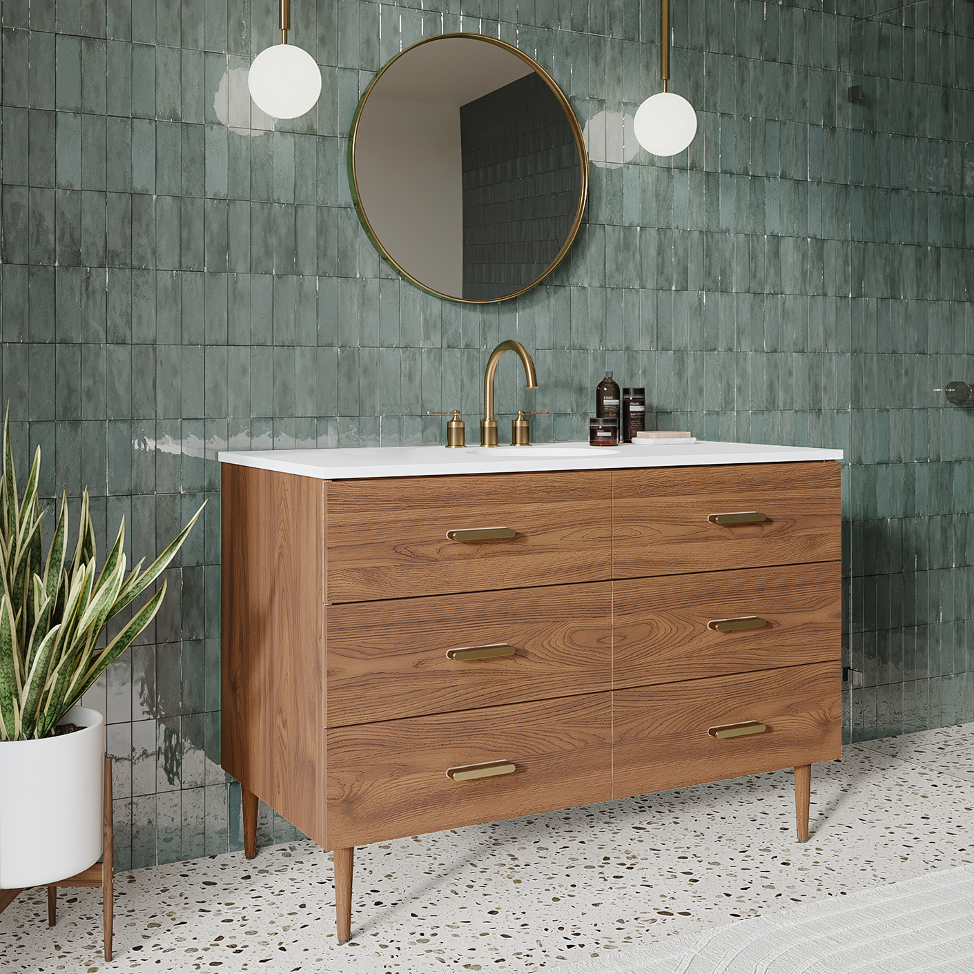 Stockholm 48" Single Bathroom Vanity in Natural Walnut | Quartz Countertop