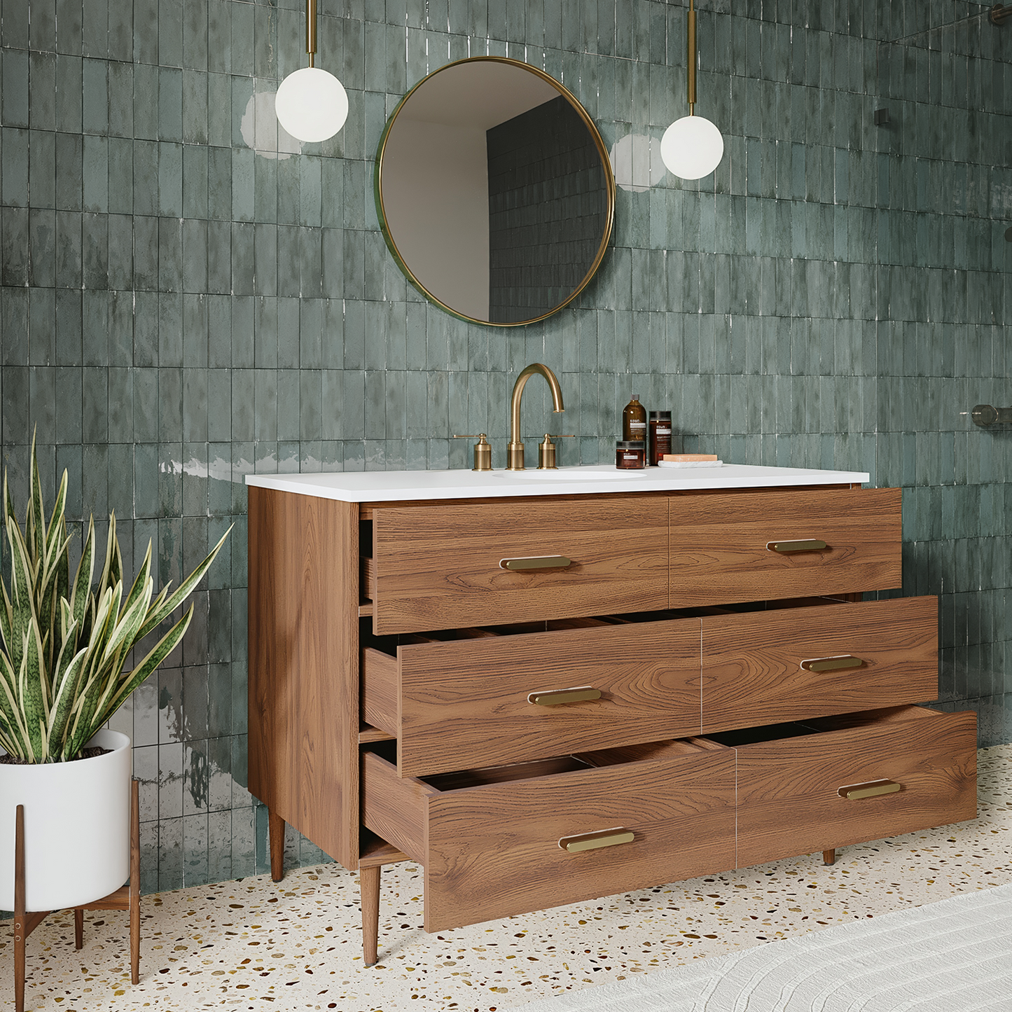 Stockholm 48" Single Bathroom Vanity in Natural Walnut | Quartz Countertop