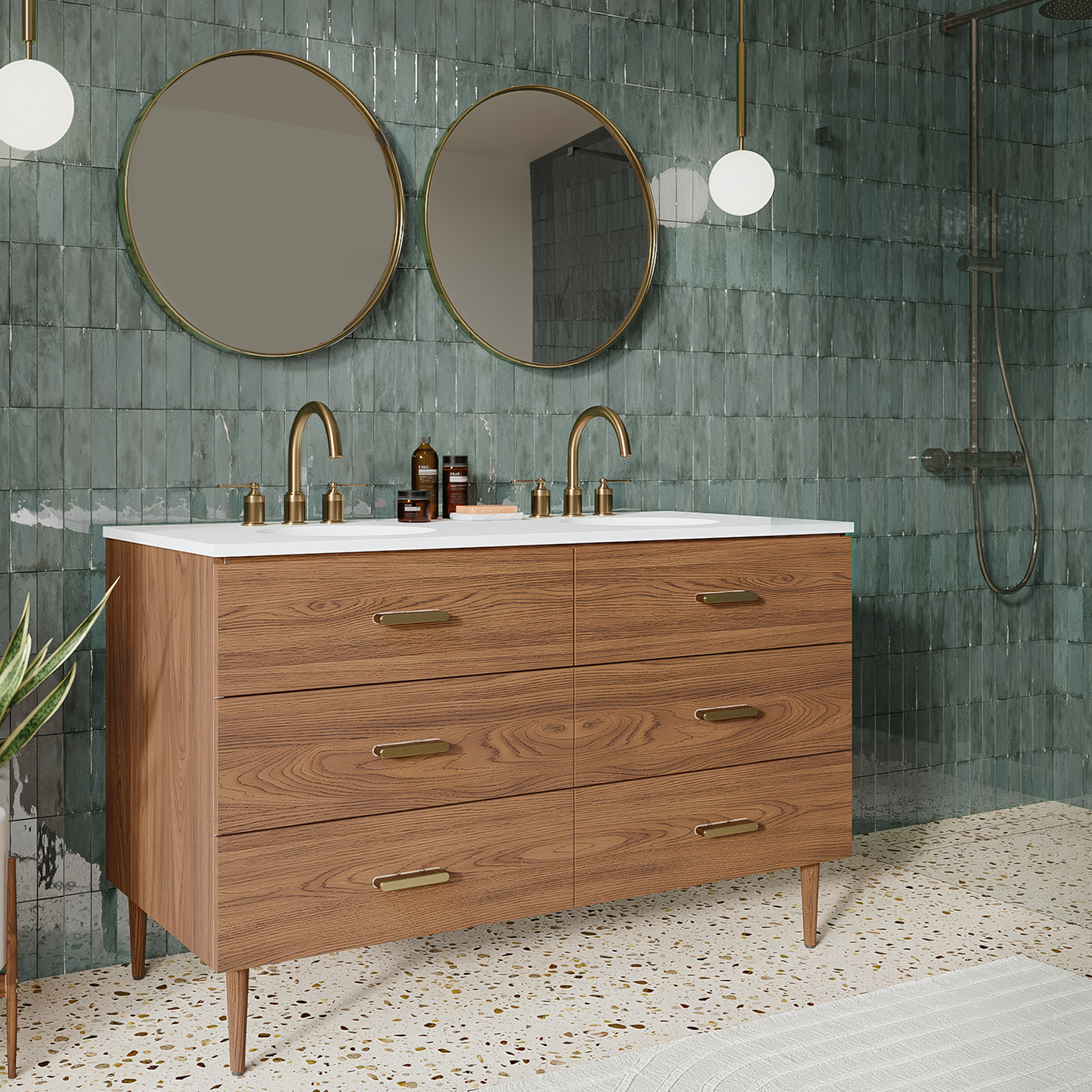 Stockholm 54" Double Bathroom Vanity in Natural Walnut | Quartz Countertop