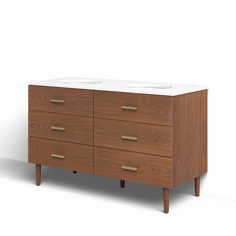 Stockholm 54" Double Bathroom Vanity in Natural Walnut | Quartz Countertop
