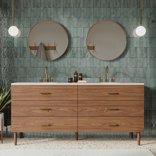 Stockholm 72" Double Bathroom Vanity in Natural Walnut | Quartz Countertop