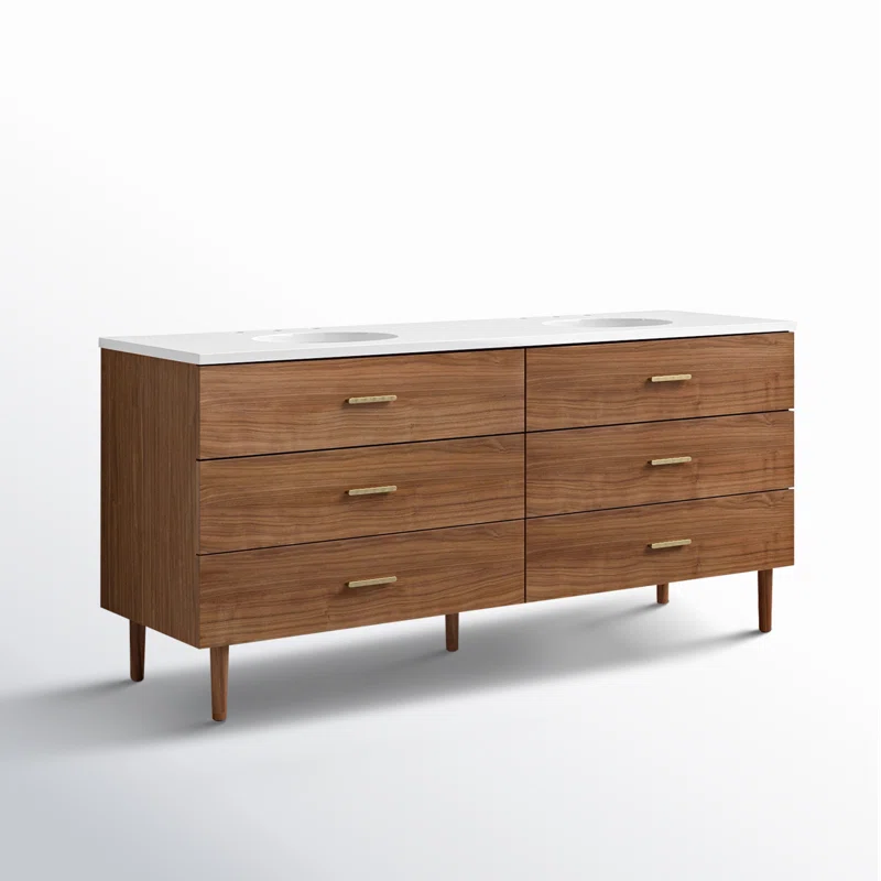 Stockholm 72" Double Bathroom Vanity in Natural Walnut | Quartz Countertop