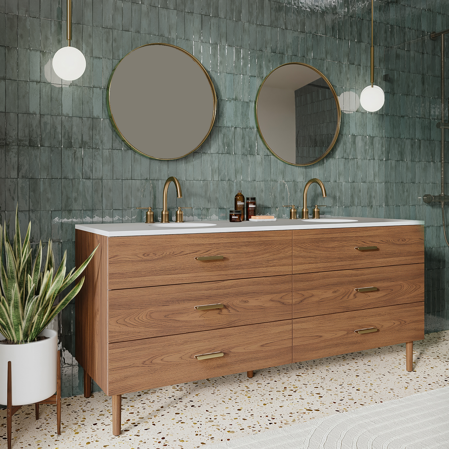 Stockholm 72" Double Bathroom Vanity in Natural Walnut | Quartz Countertop