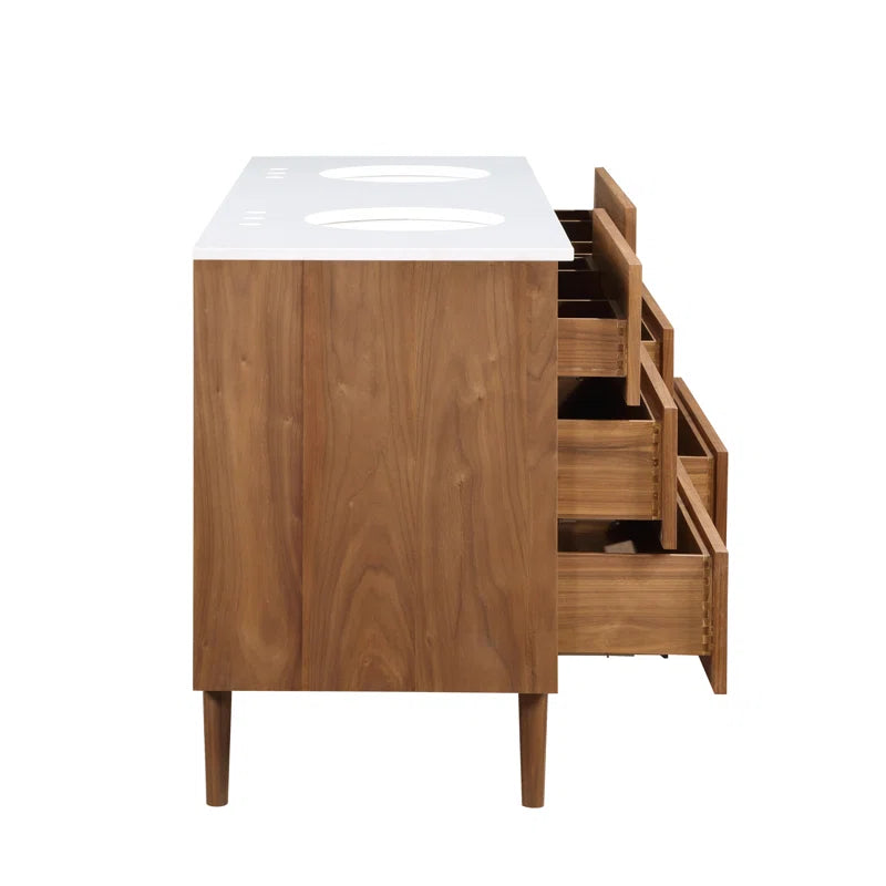 Stockholm 72" Double Bathroom Vanity in Natural Walnut | Quartz Countertop