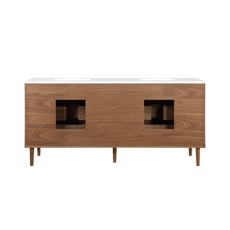 Stockholm 72" Double Bathroom Vanity in Natural Walnut | Quartz Countertop