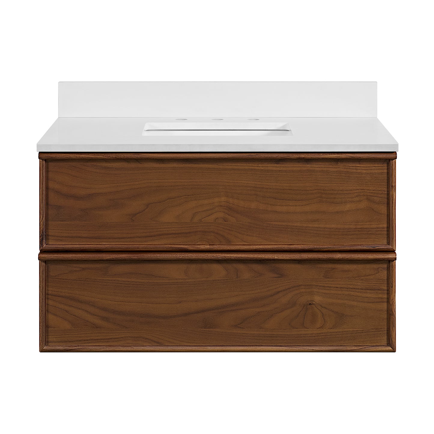36" Cooper Walnut Single Sink Floating Vanity | White Quartz Countertop