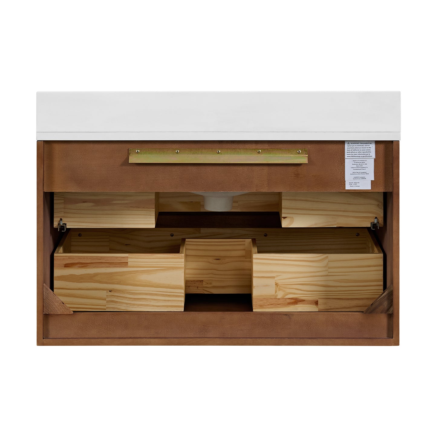 36" Cooper Walnut Single Sink Floating Vanity | White Quartz Countertop