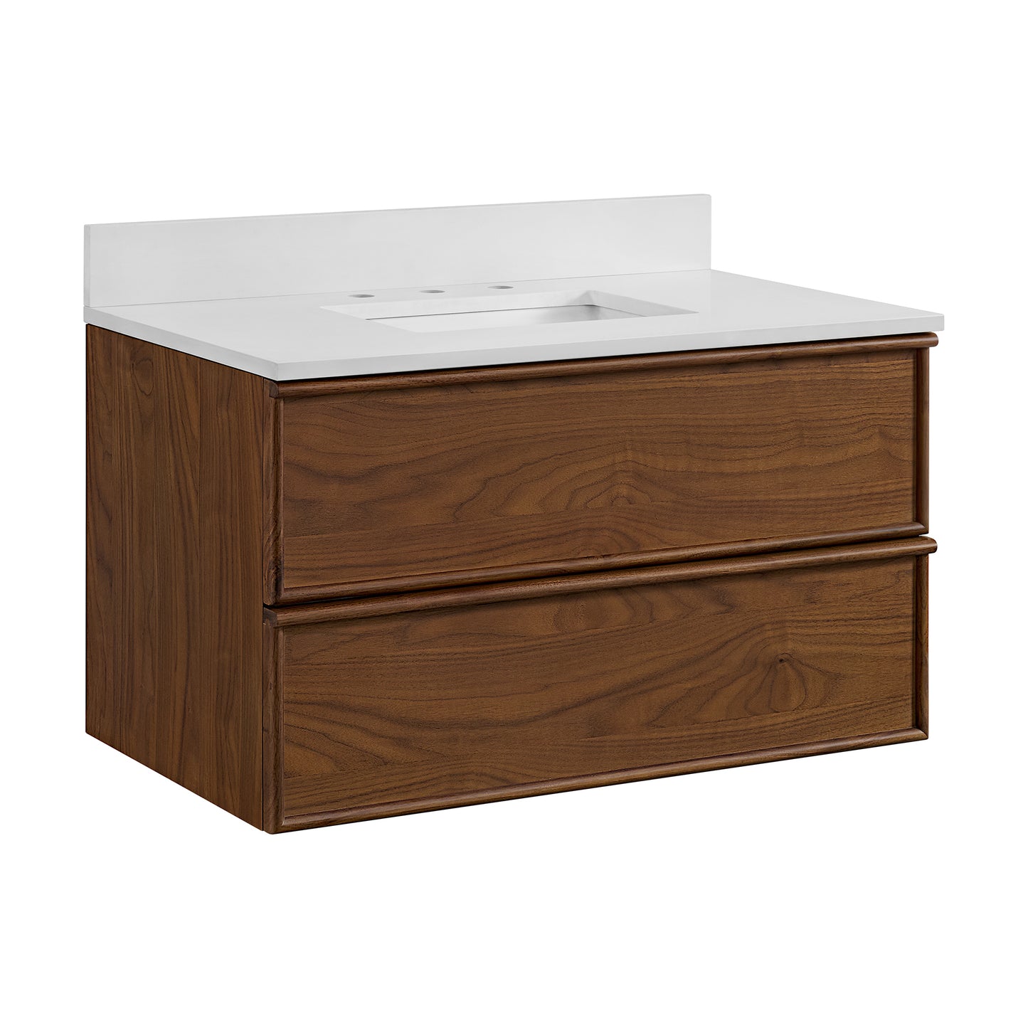 36" Cooper Walnut Single Sink Floating Vanity | White Quartz Countertop