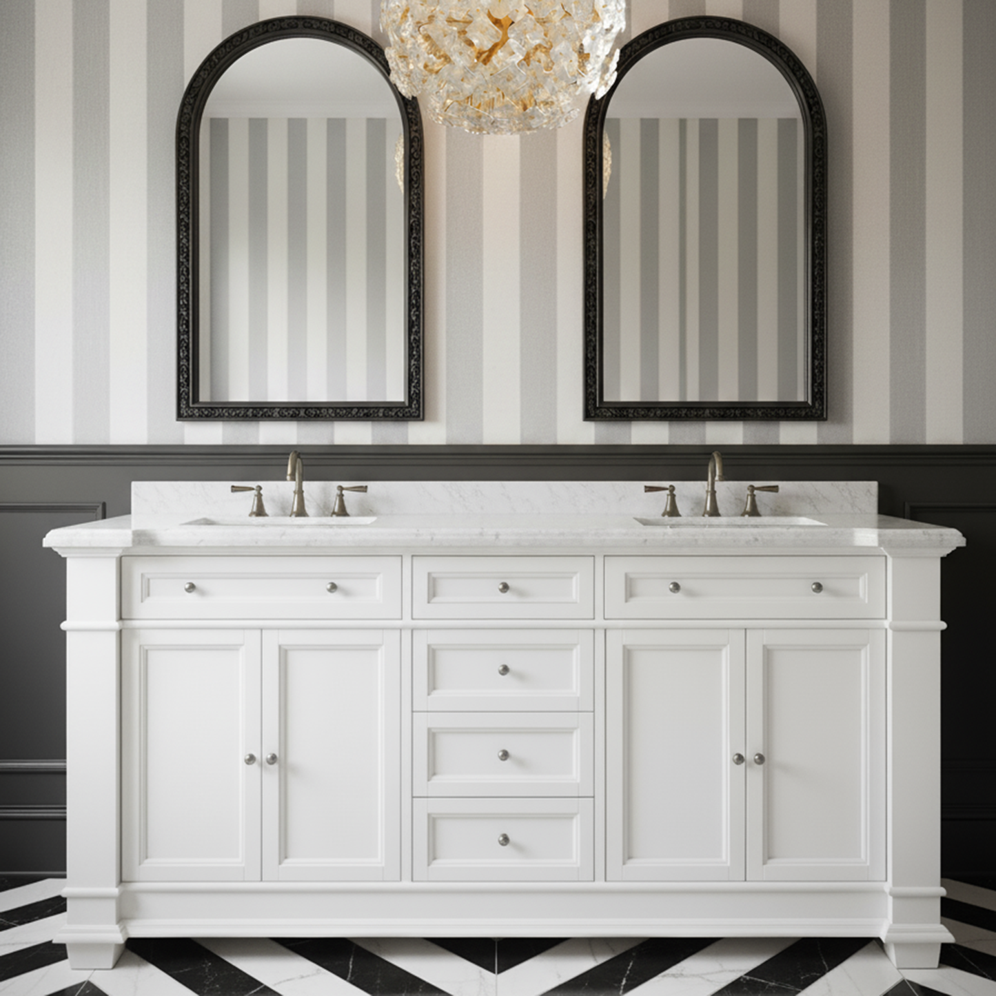 Siena 72" Traditional Double Bathroom Vanity | Carrara Marble Top In White