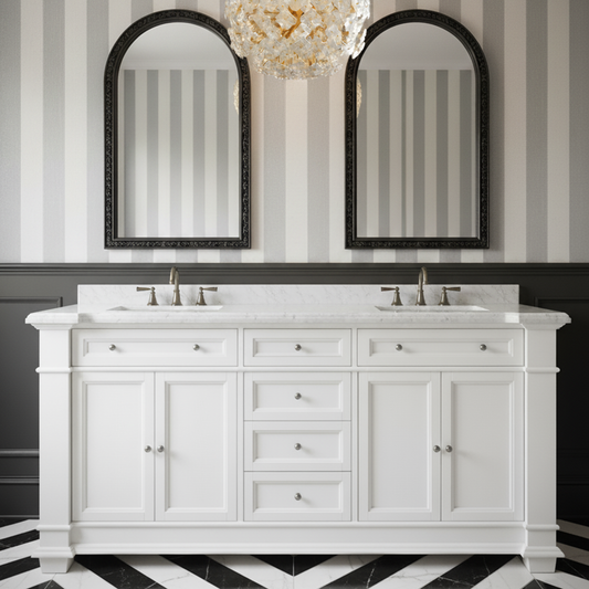 Siena 72" Traditional Double Bathroom Vanity | Carrara Marble Top In White