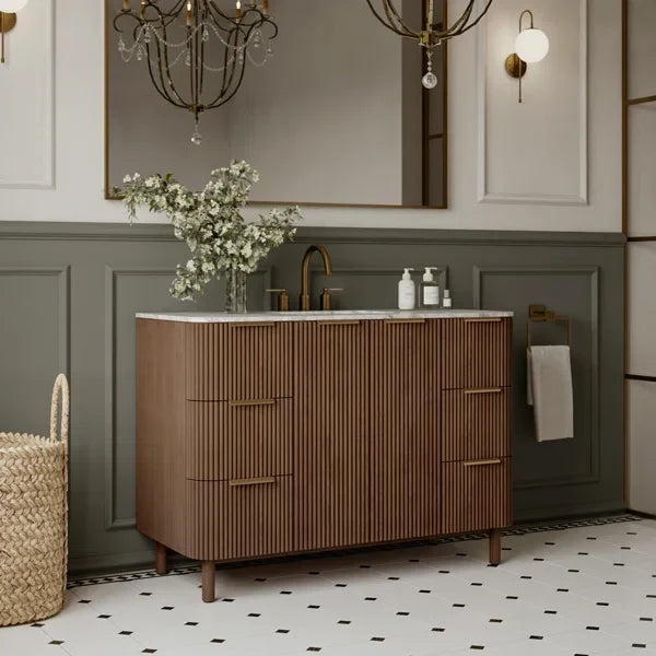 Havana 48" Single Bathroom Vanity in Brown Reeded Birch | Carrara Marble Countertop