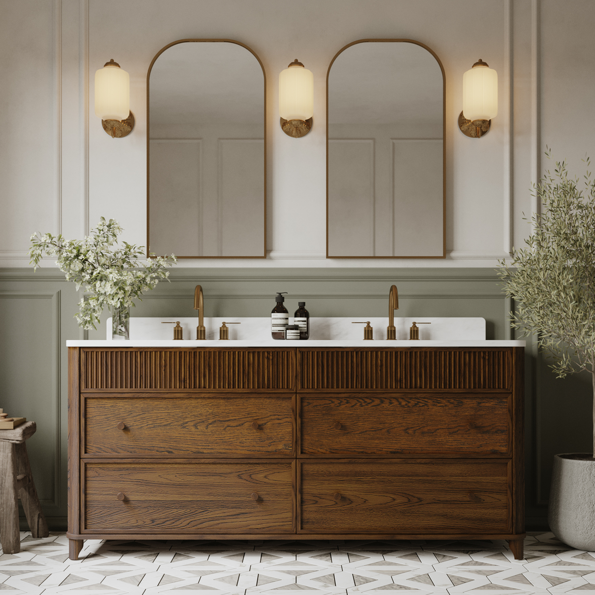 Kathryne 72" Double Bathroom Vanity in Enhanced Brown Oak