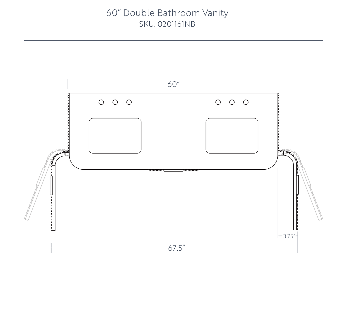 Havana 60" Double Bathroom Vanity in Reeded Birch | Carrara Marble Countertop