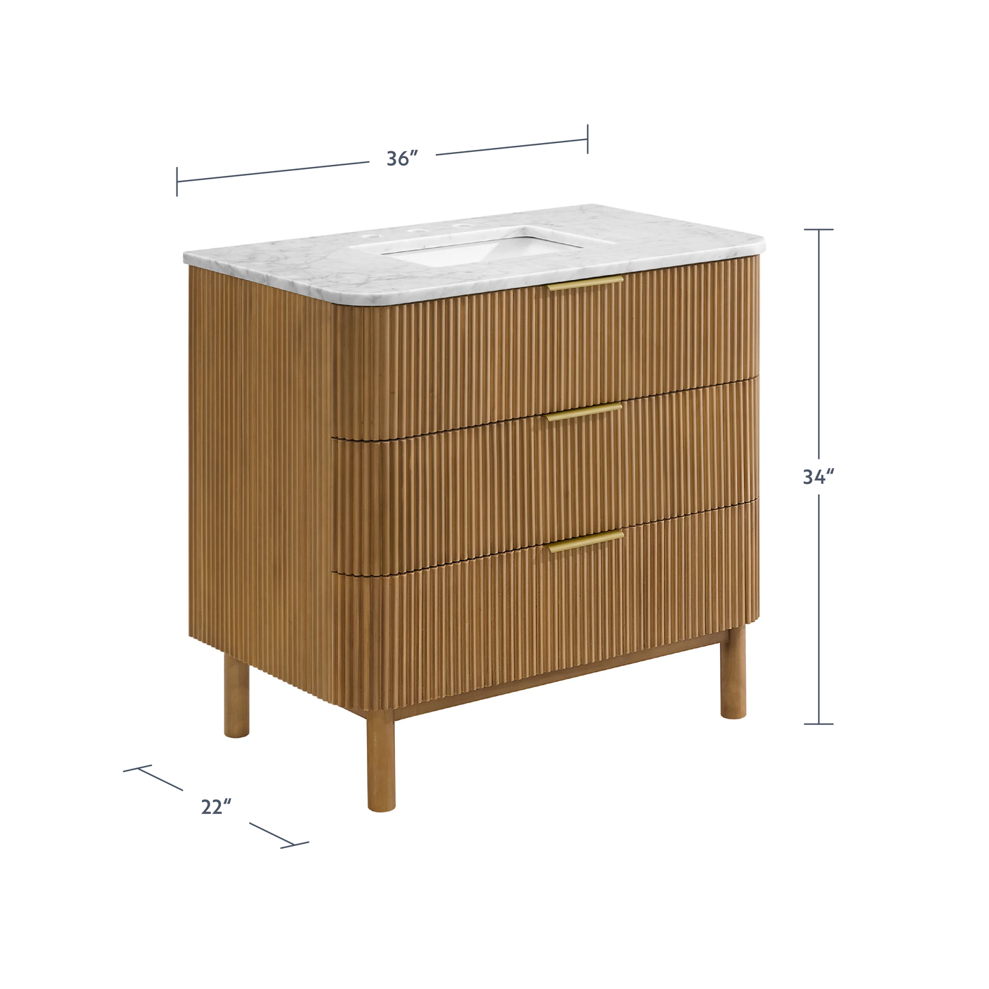 Havana 36" Single Bathroom Vanity in Reeded Birch | Carrara Marble Countertop