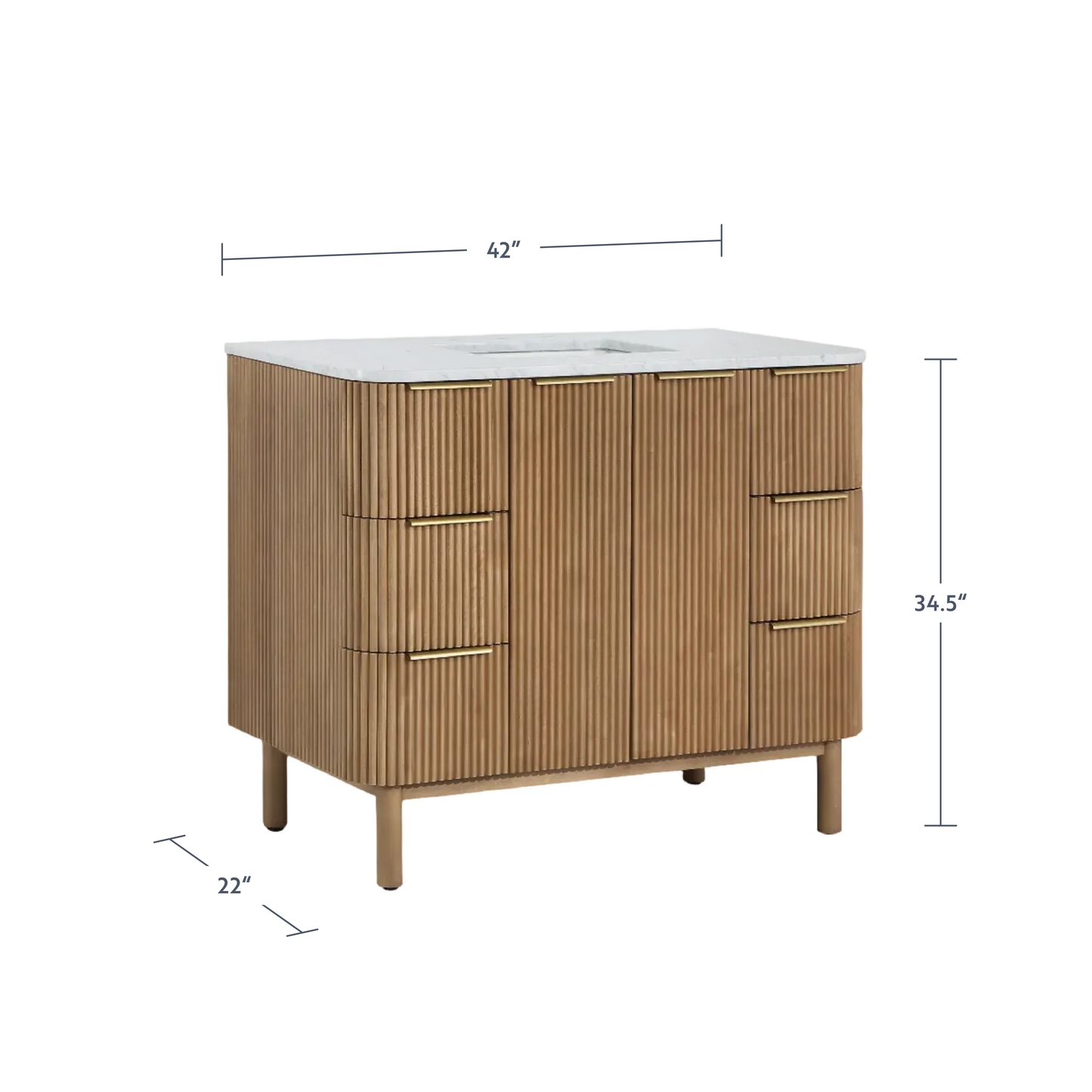 Havana 42" Single Bathroom Vanity in Reeded Birch | Carrara Marble Countertop
