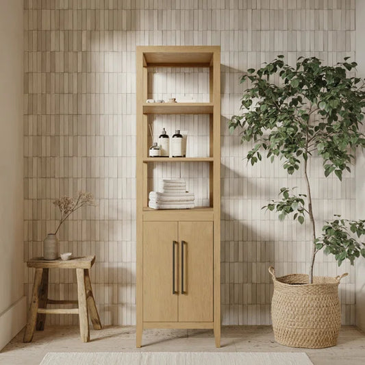 Bergen Solid Wood Freestanding Linen Cabinet in Wire Brushed Oak