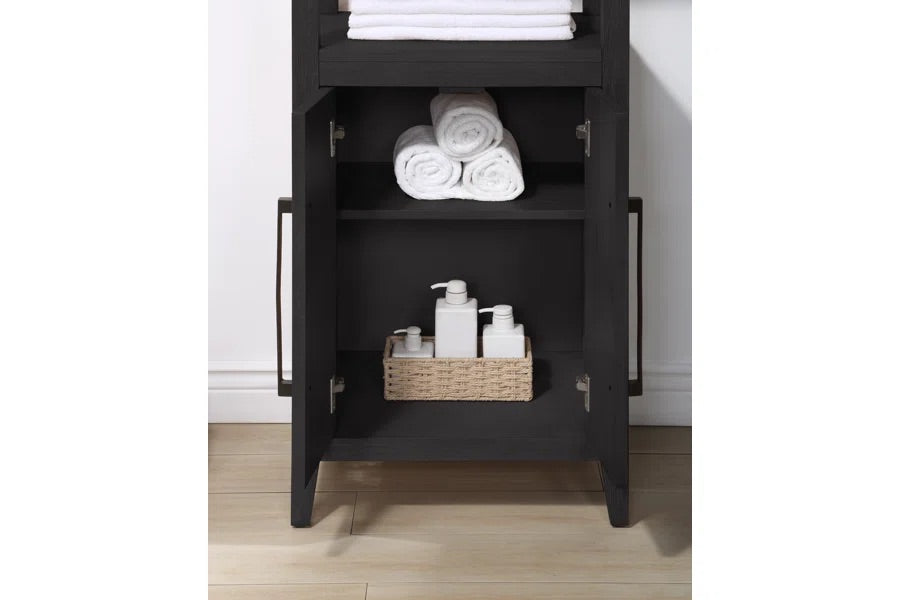Bergen Solid Wood Freestanding Linen Cabinet In Wire Brushed Dark Oak