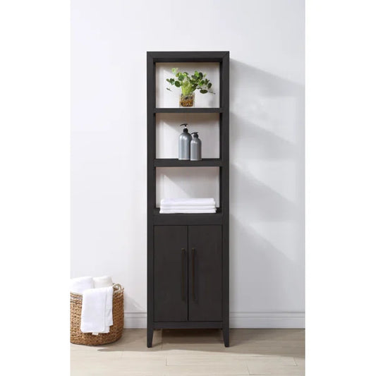 Bergen Solid Wood Freestanding Linen Cabinet in Wire Brushed Dark Oak
