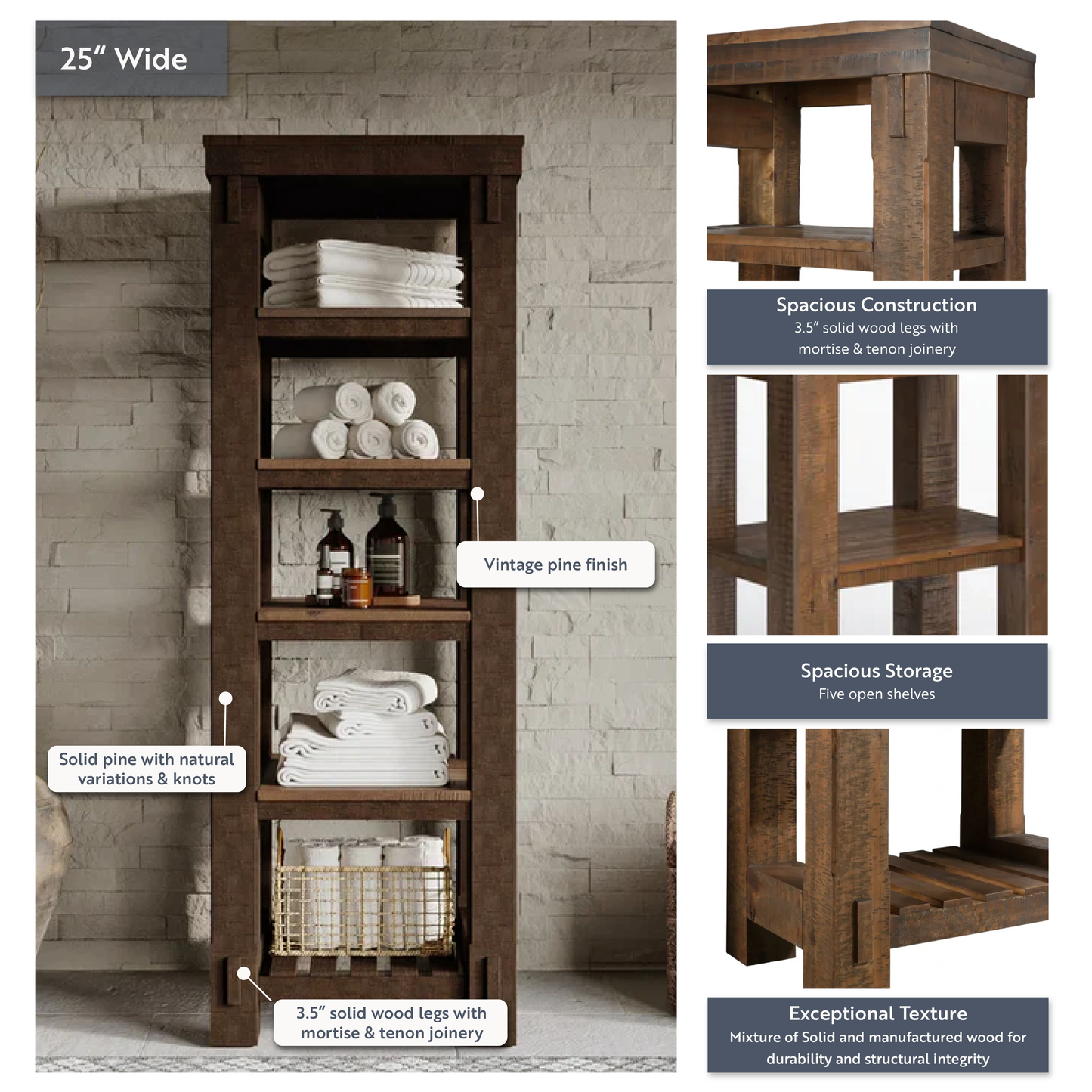 Telluride 25"W x 72"H Bathroom Linen Tower