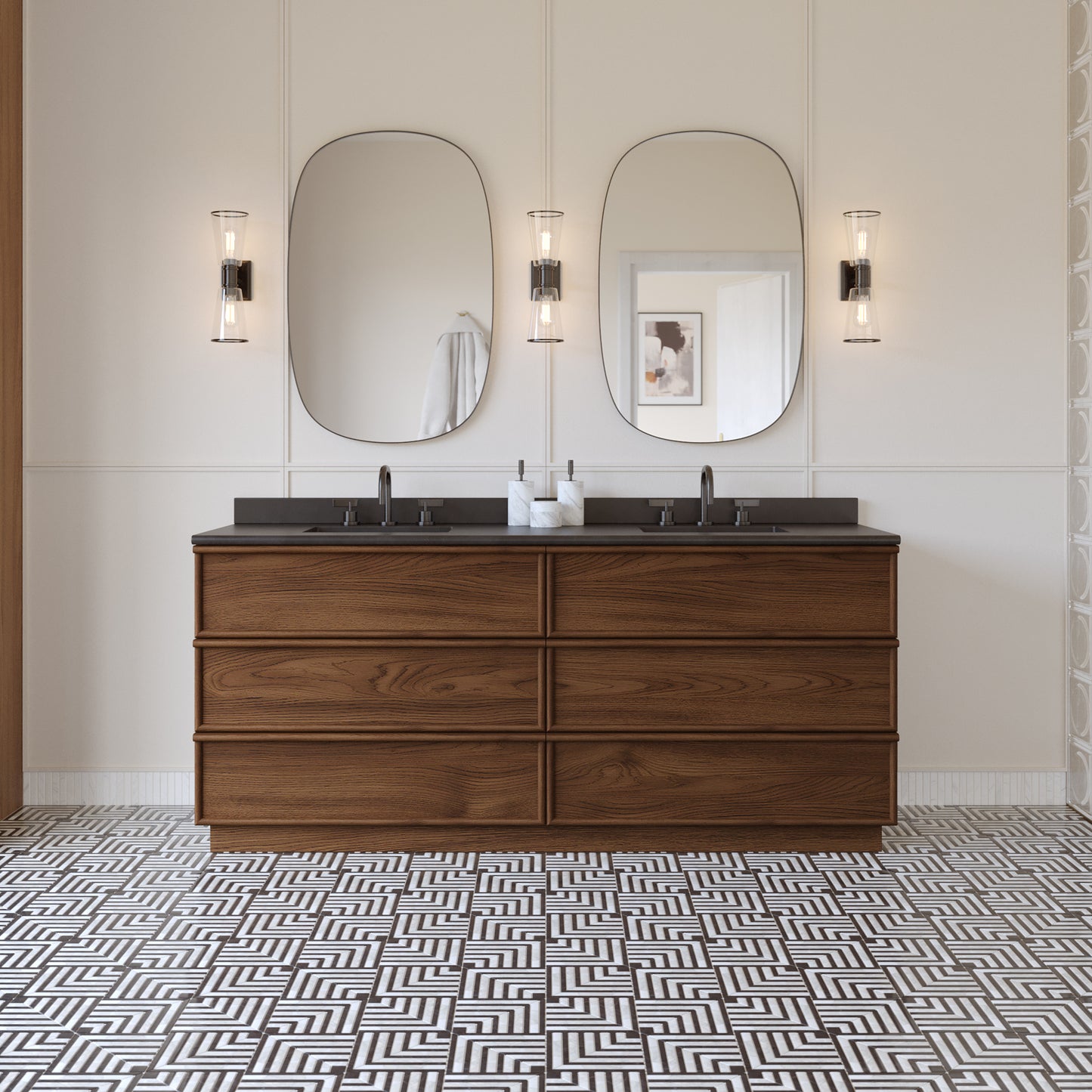 Cooper 72" Double Sink Bathroom Vanity in Natural Walnut with Quartz Top