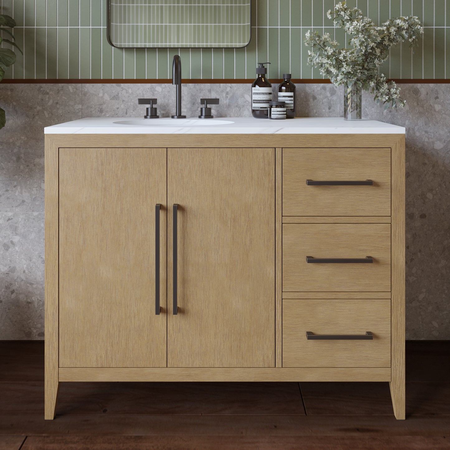 Bergen 42'' Single Bathroom Vanity | Calacatta Gold Quartz Top