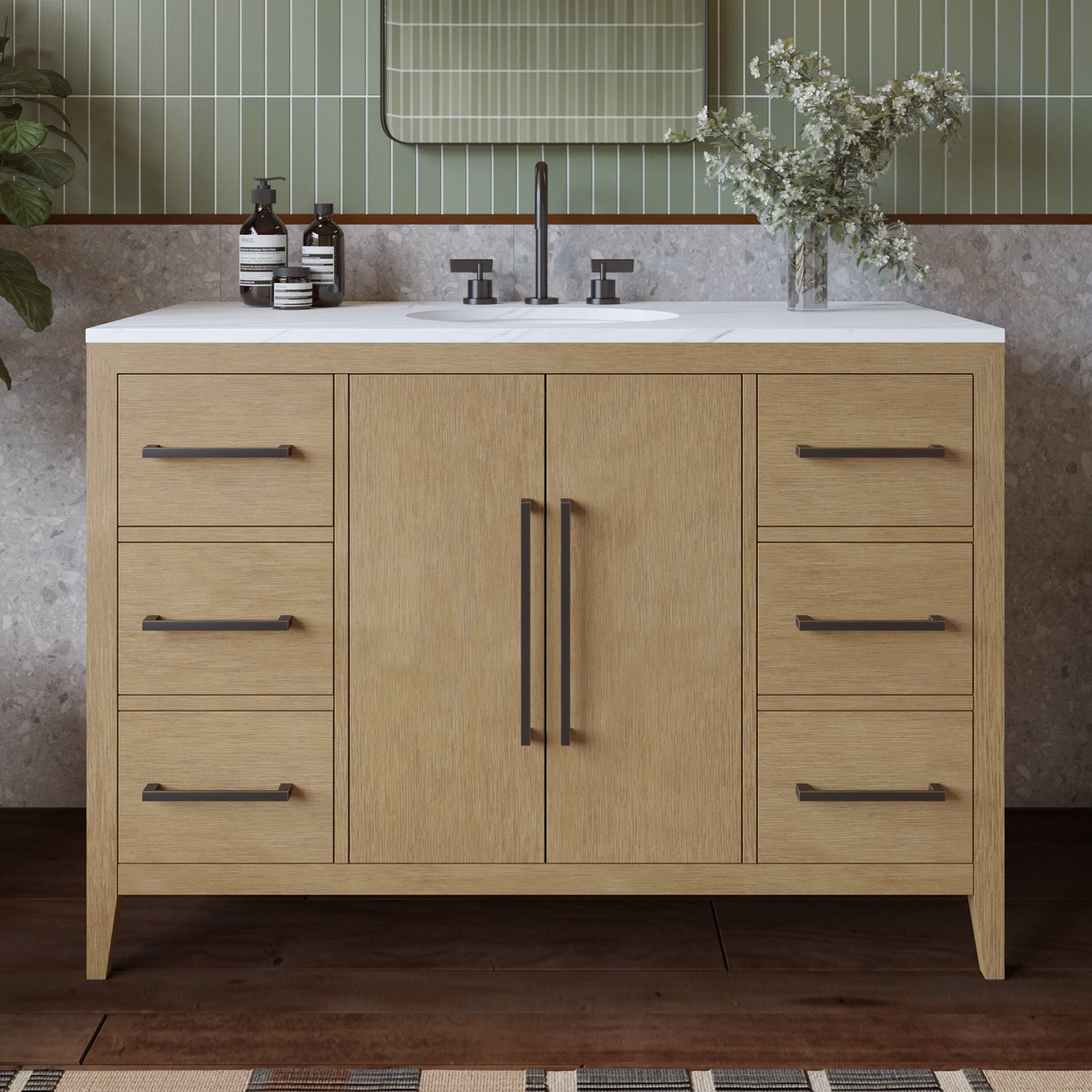 Bergen 48'' Single Bathroom Vanity | Calacatta Gold Quartz Top
