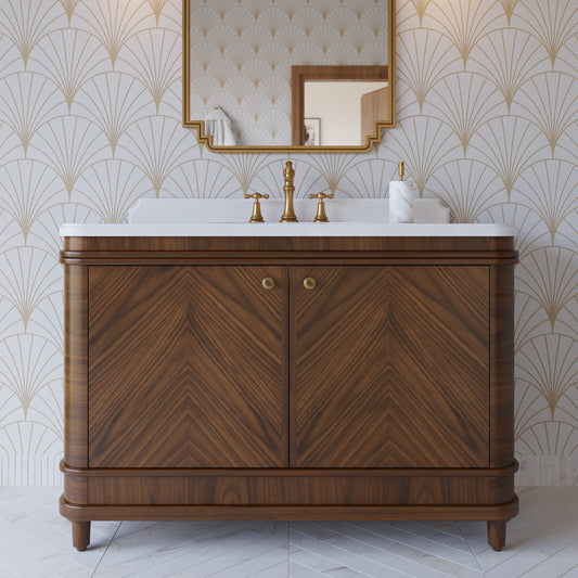 Tamara 48" Single Bathroom Vanity in Chevron Walnut and Statuario Quartz