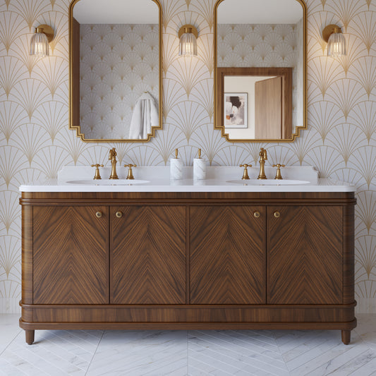 Tamara 72" Double Bathroom Vanity in Chevron Walnut and Statuario Quartz