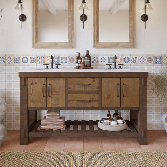 Telluride 60" Wide Double Bathroom Vanity | White Quartz Countertop