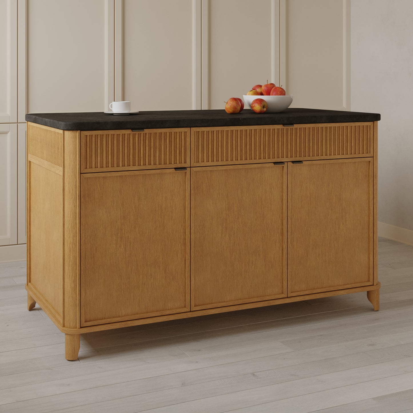 Kathryne 60" Kitchen Island in Oak | Quartz Countertop