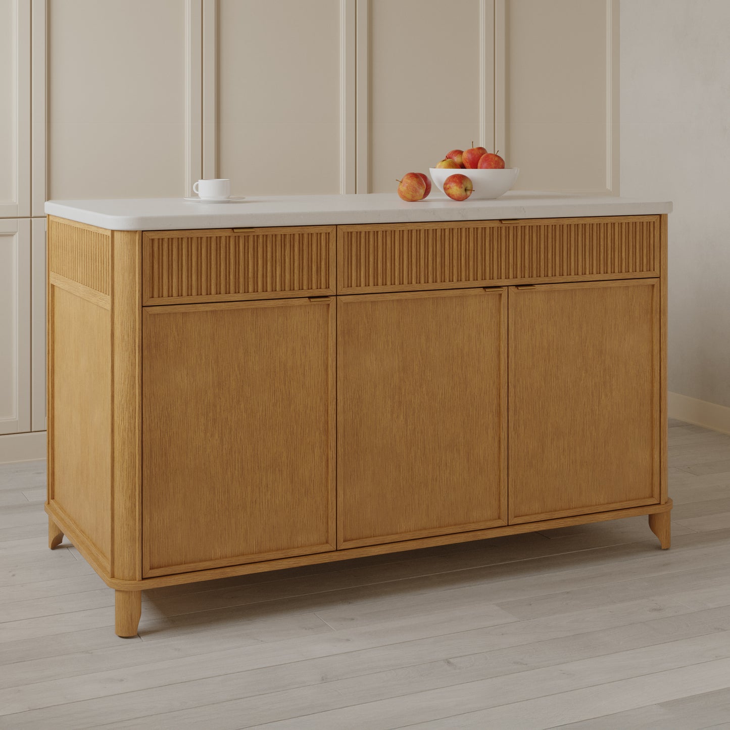 Kathryne 60" Kitchen Island in Oak | Quartz Countertop