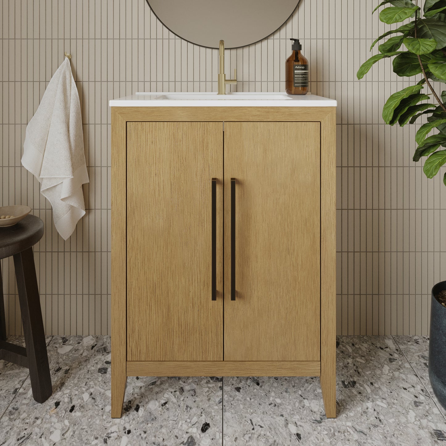 Bergen 24"W x 14"D Single Bathroom Vanity | White Porcelain Countertop